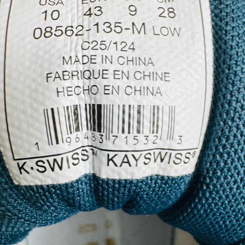 K-Swiss Men’s Tennis Court Shoes White Blue Size 10 US EU 43
